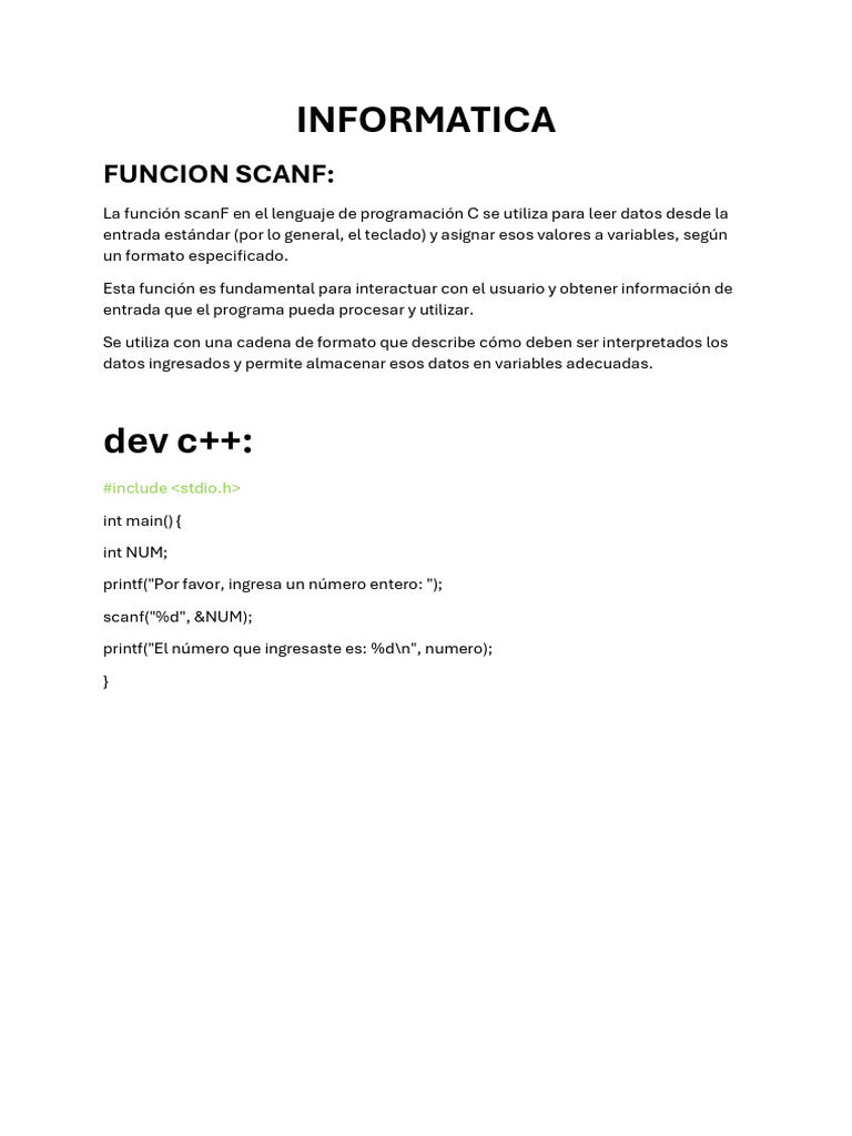 Uso de scanf en C para entrada de datos | PDF