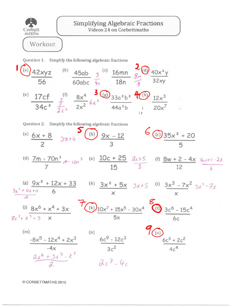 Simplifying Algebraic Fractions - 1 | PDF