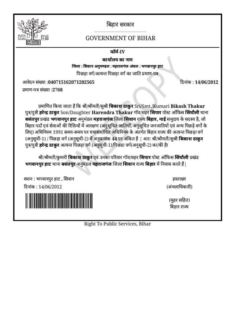 Right To Public Service, Bihar | PDF