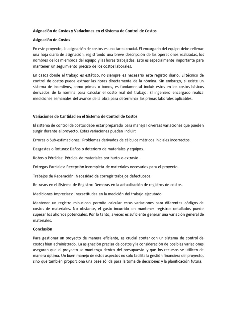 Control de Costos en Proyectos Eficientes | PDF