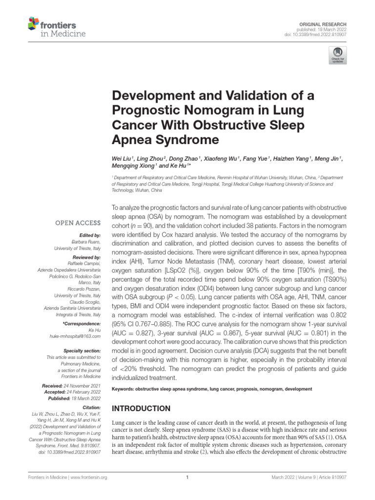 Development and Validation of A Prognostic Nomogram in Lung Cancer With ...