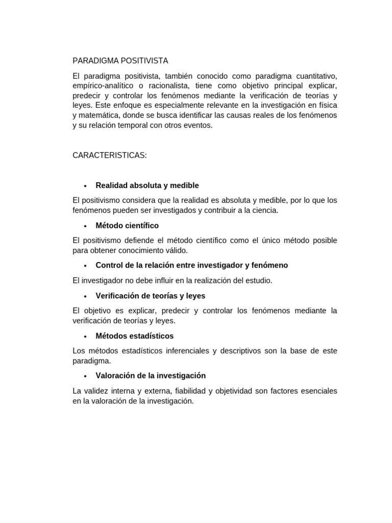 Paradigma Positivista | PDF | Método científico | Positivismo