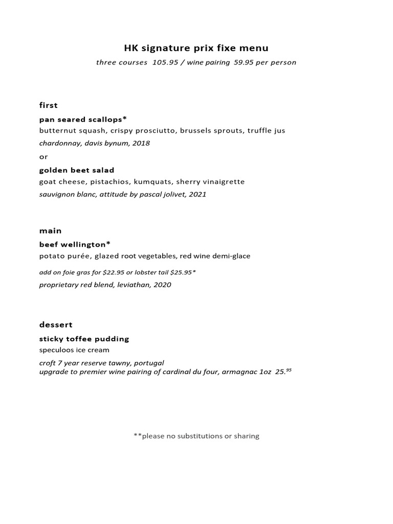 Hell's Kitchen Signature Prix Fixe Menu | PDF