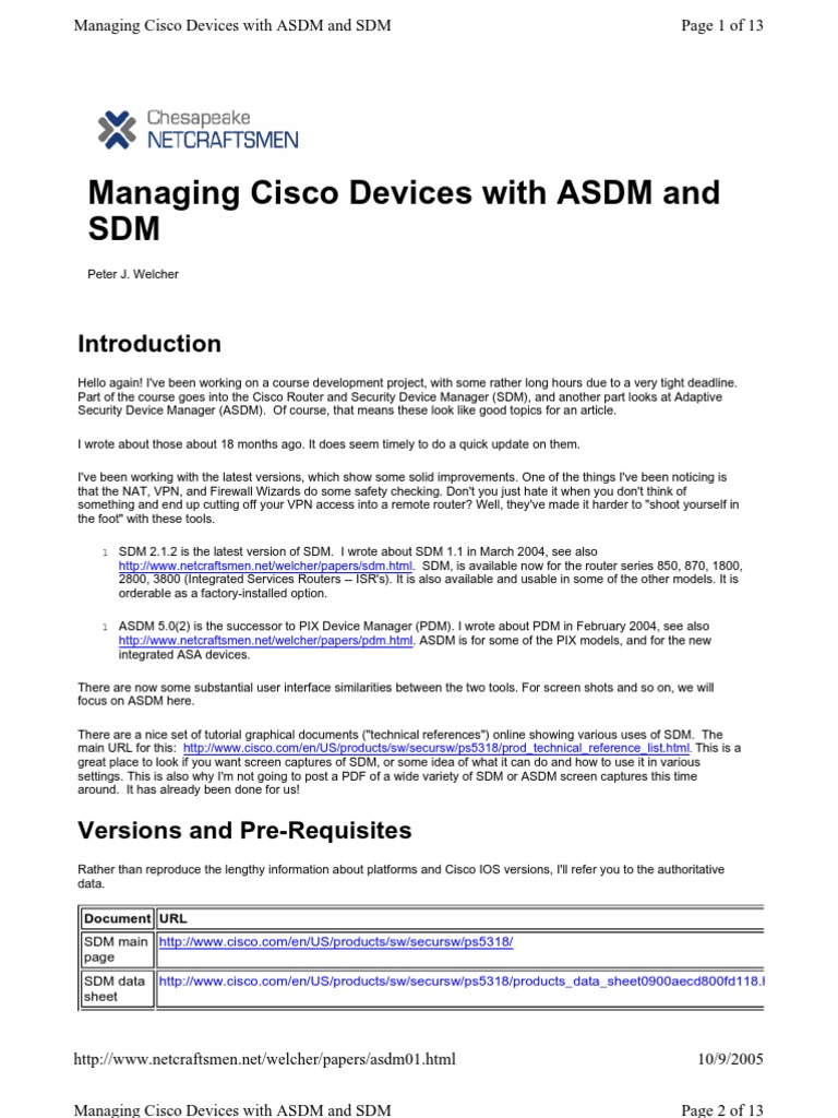 Managing Cisco Devices With ASDM and SDM: Document URL | PDF ...