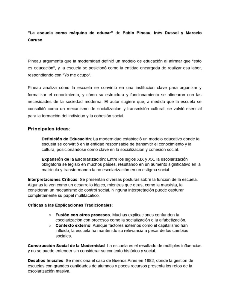 La Escuela en la Modernidad: Función y Crisis | PDF | Plan de estudios ...
