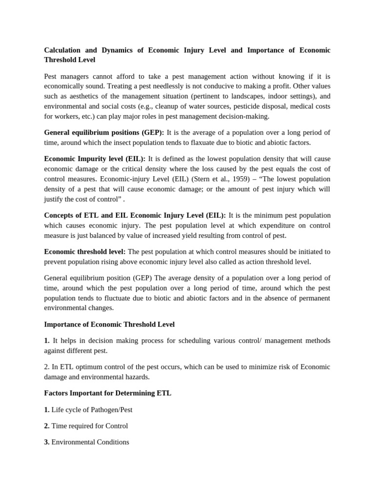 Economic Injury and Threshold Levels | PDF