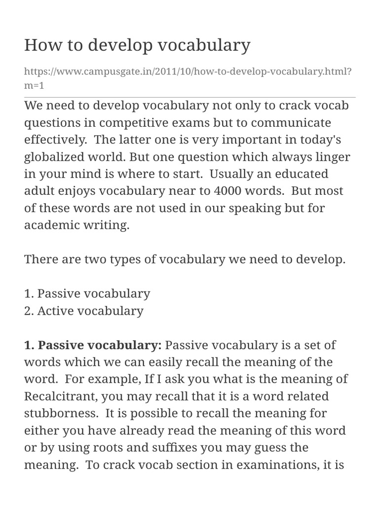 How To Develop Vocabulary+ | PDF | Vocabulary | Cognition