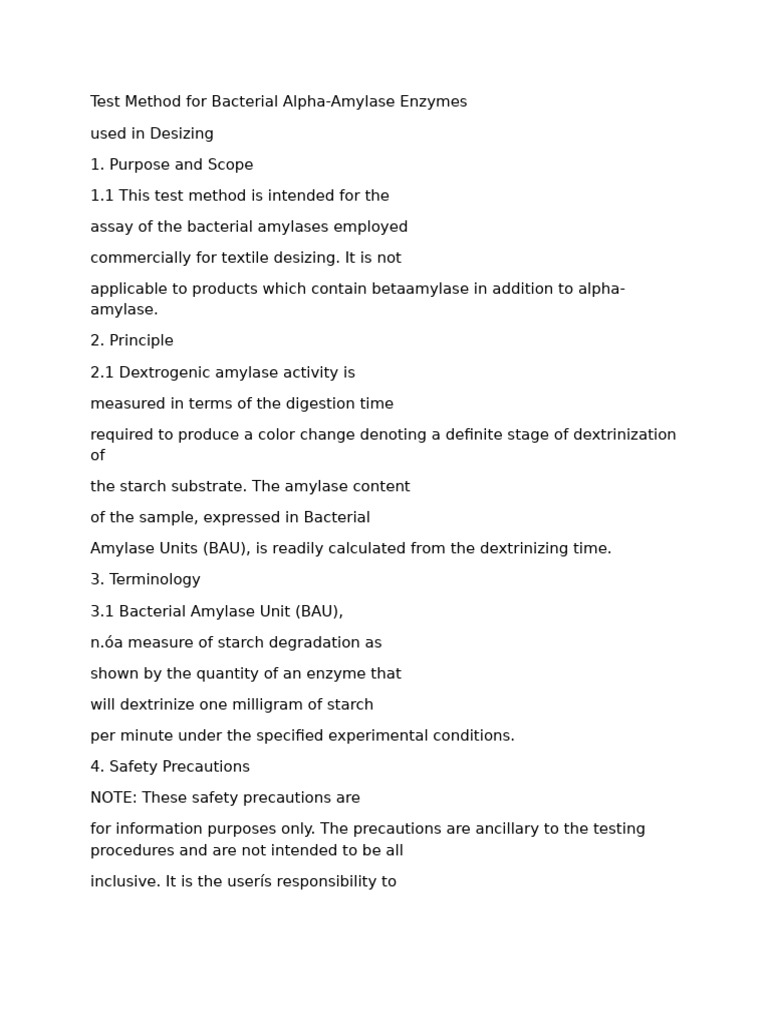 Bacterial Alpha-Amylase Testing Method | PDF | Iodine