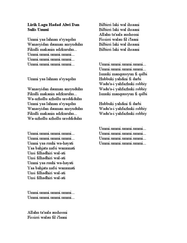 Lirik Lagu Hadad Alwi Dan Sulis Ummi