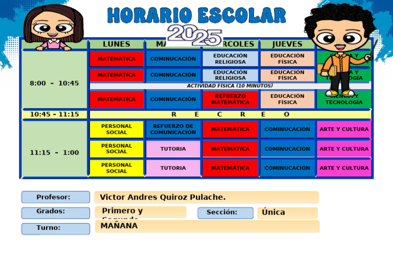 HORARIO 1ero y 2do Grado de Primaria - 095523 | PDF