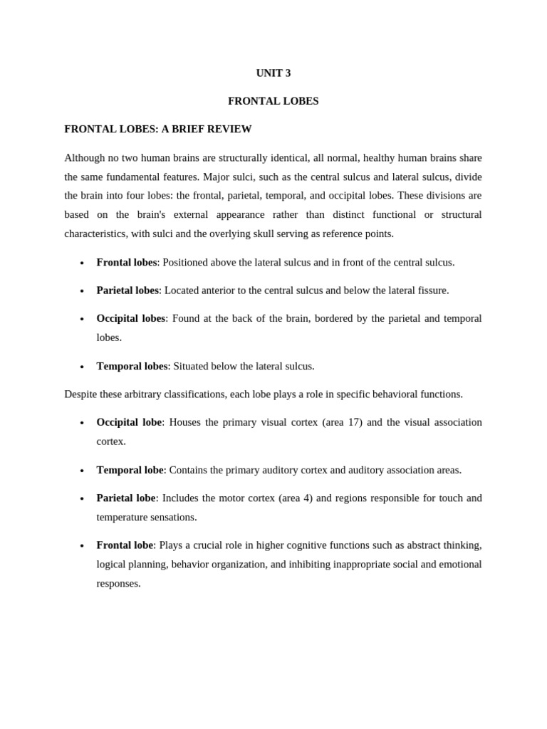 Anatomy and Functions of Frontal Lobes | PDF | Frontal Lobe | Theory Of ...