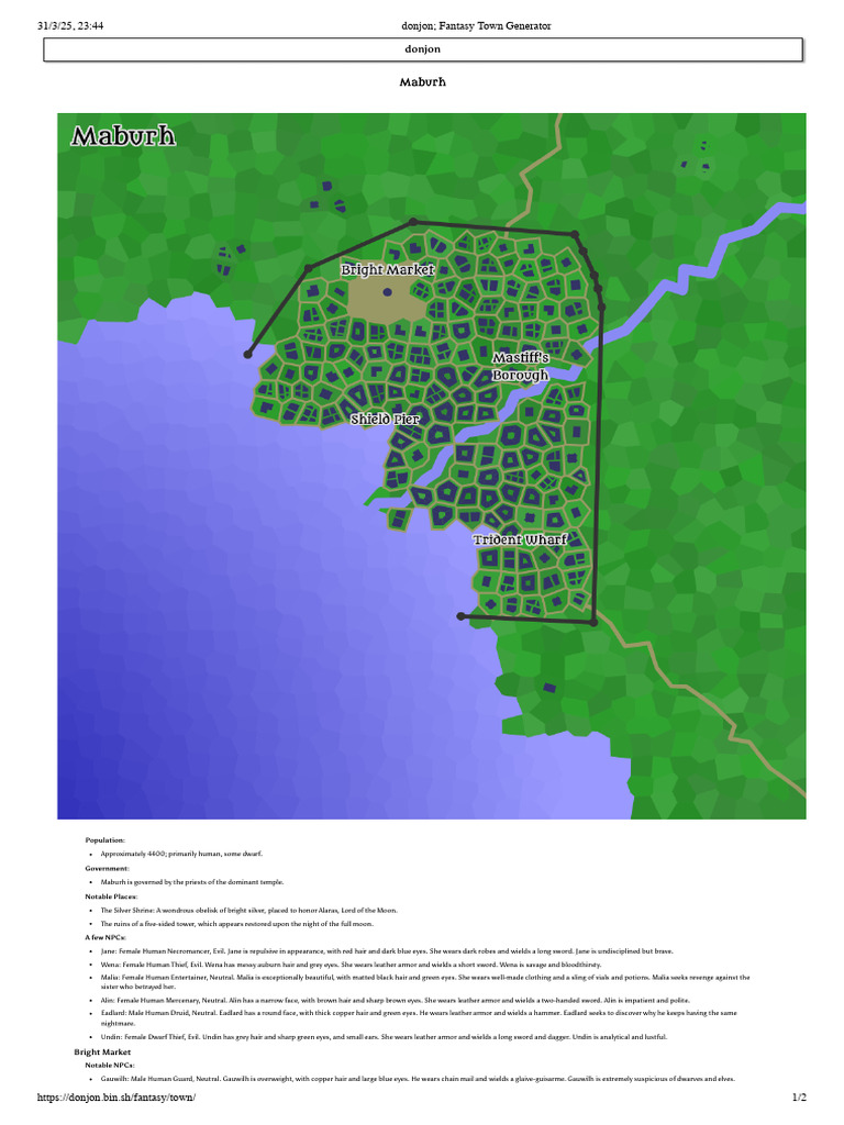 Donjon Fantasy Town Generator 4 | PDF
