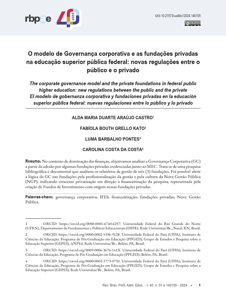 O Modelo de Governança Corporativa e As Fundações Privadas Na Educação ...