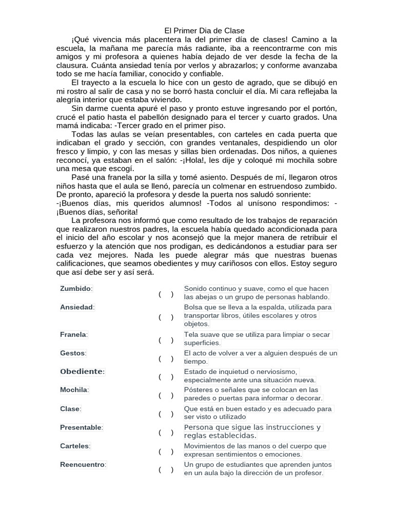 El Primer Dia de Clase-Fliki | PDF
