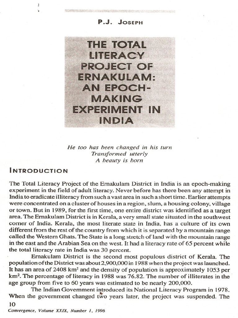 Total Literacy Project of Ernakulam - An Epoch-Making Experiment in ...