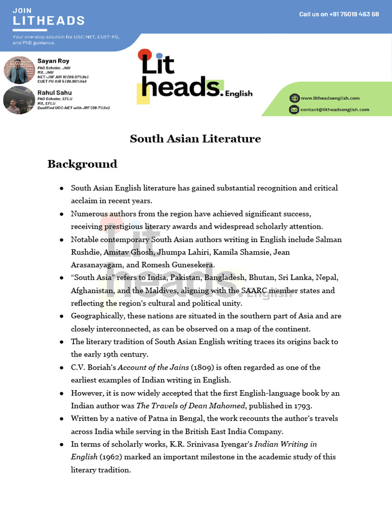 South Asian English Literature Overview | PDF | South Asia