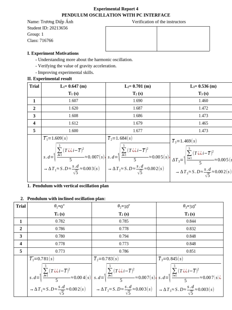 PH1016 Lab Report 4 1 | PDF | Pendulum | Physical Quantities