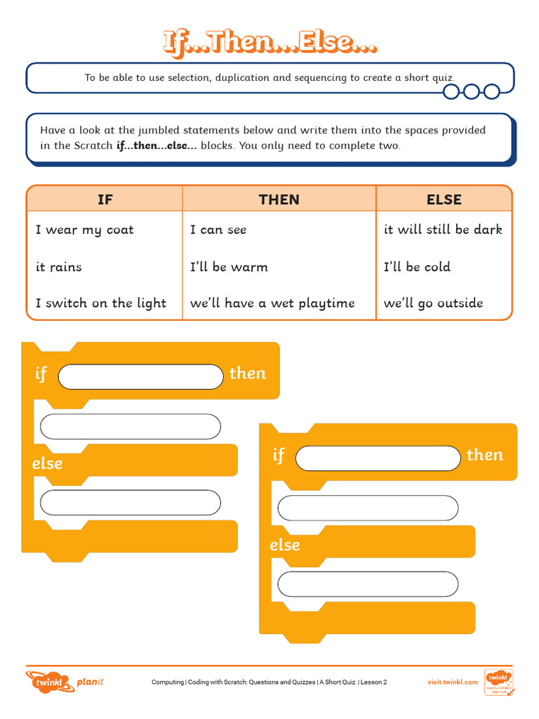 Scratch If-Then-Else Quiz Guide | PDF | Quiz Games