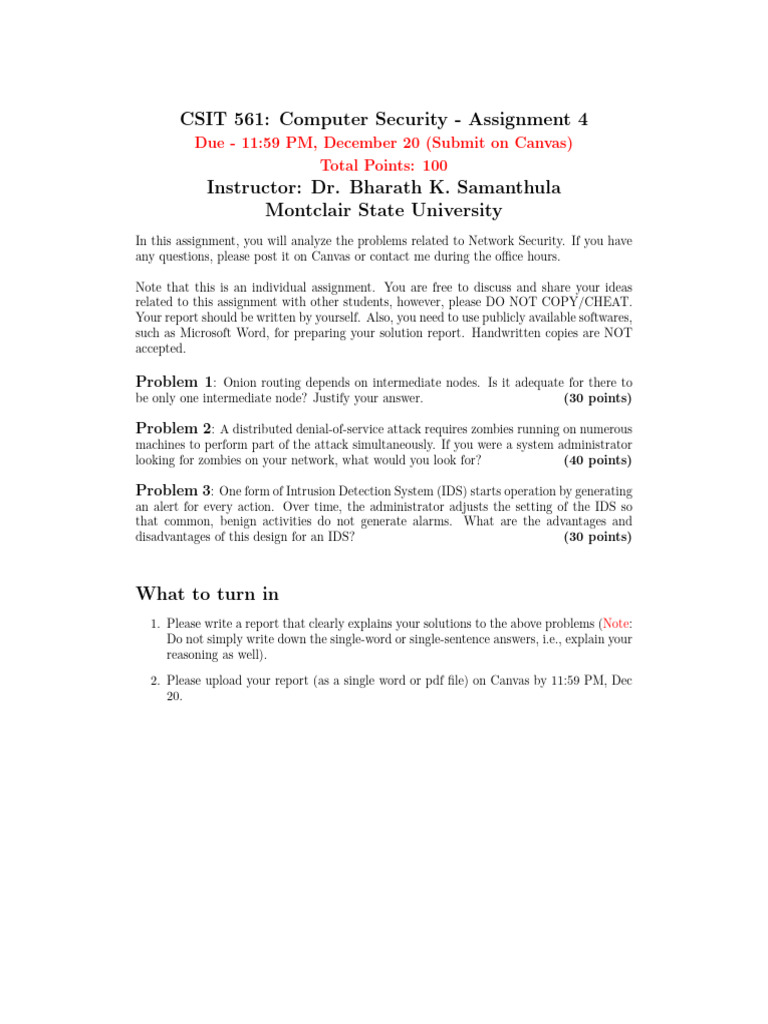 CSIT 561 Network Security Assignment 4 | PDF