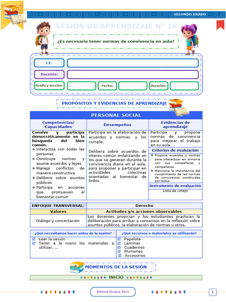 Normas de Convivencia en Aula de 2° Grado | PDF | Evaluación | Aprendizaje