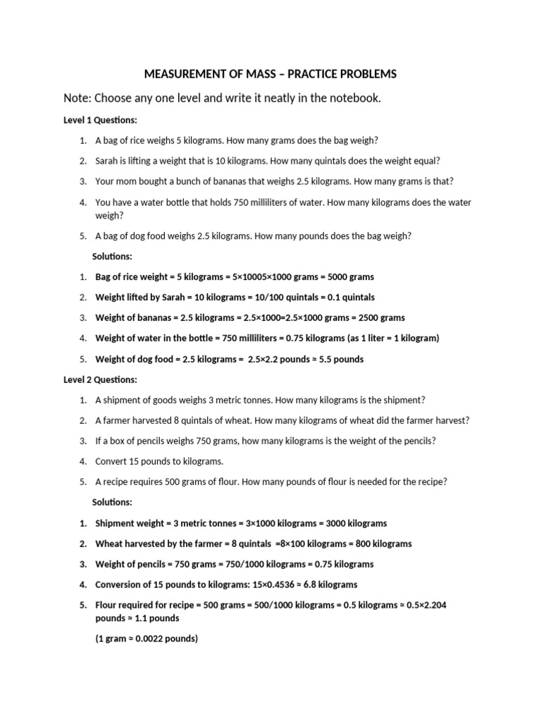 Notebook Work 2.measurement of Mass | PDF | Pound (Mass) | Weight