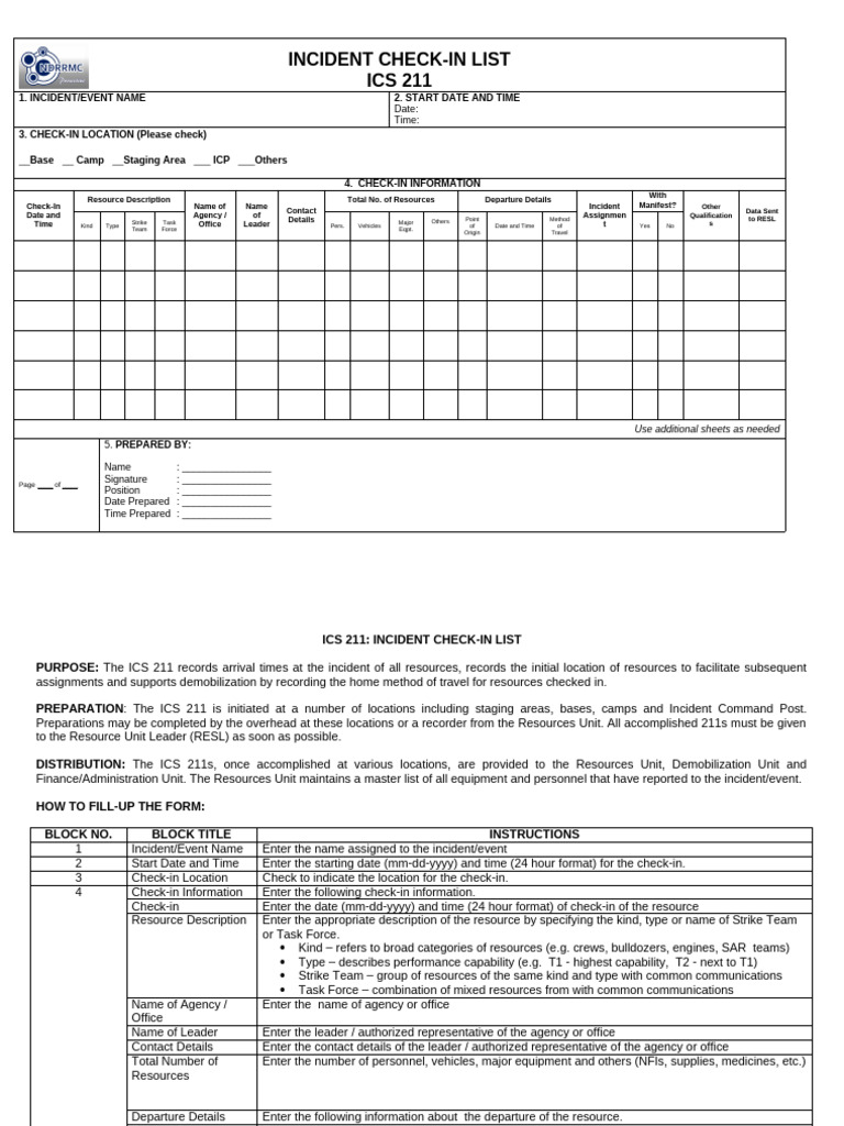 ICS 211 Incident Check-In Form | PDF | Incident Command System