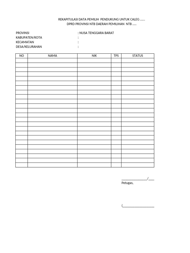 Format Rekap Pendukung | PDF