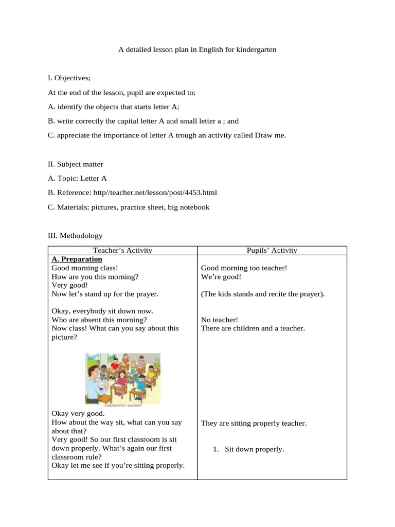 A Detailed Lesson Plan in English For Kindergarten | PDF | Lesson Plan ...