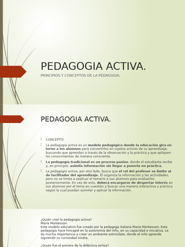 Características de la Pedagogía Activa | PDF | Pedagogía | Aprendizaje