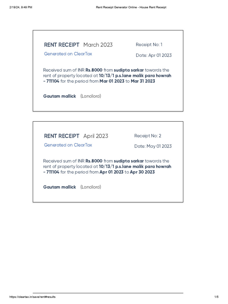 Monthly Rent Receipt Generator | PDF