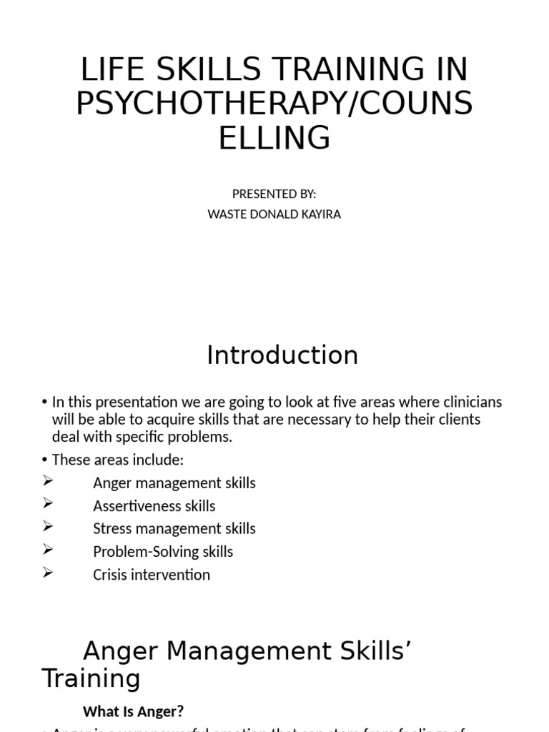 Life Skills Training in Psychotherapy | PDF | Anger | Psychotherapy