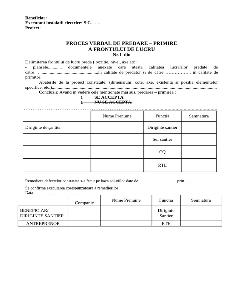 PV - Predare - Primire Front de Lucru C56-02 | PDF