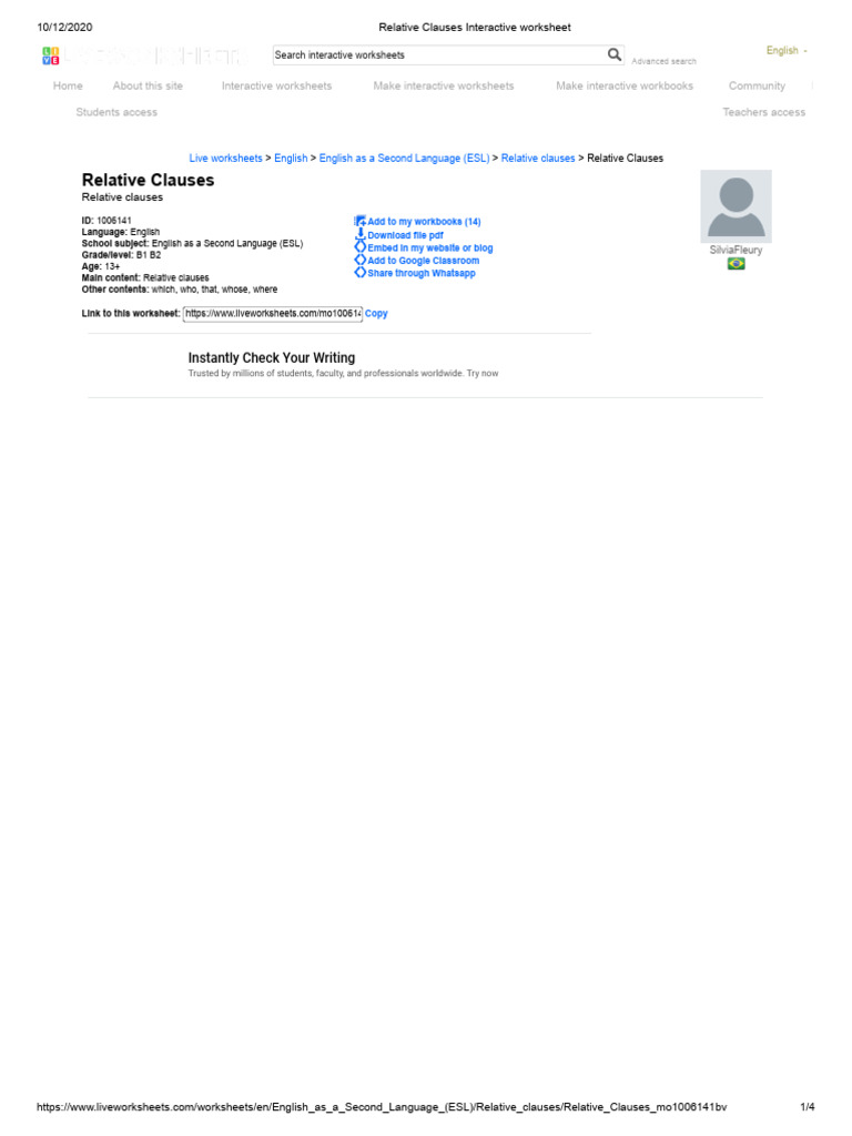 49 Relative Clauses 2 Interactive Worksheet | PDF | English As A Second ...