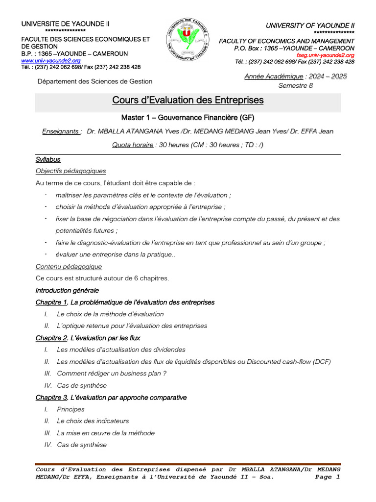 Cours d'Évaluation des Entreprises | PDF | Achat à effet de levier ...