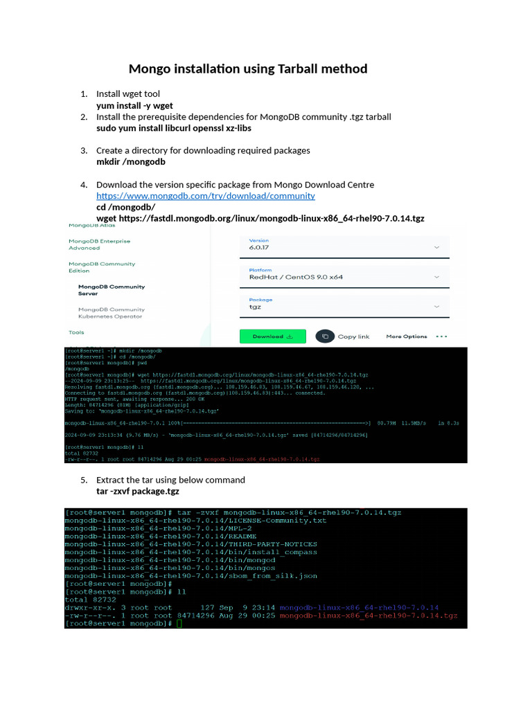 MongoDB Installation via Tarball on Linux | PDF | Mongo Db | Sudo