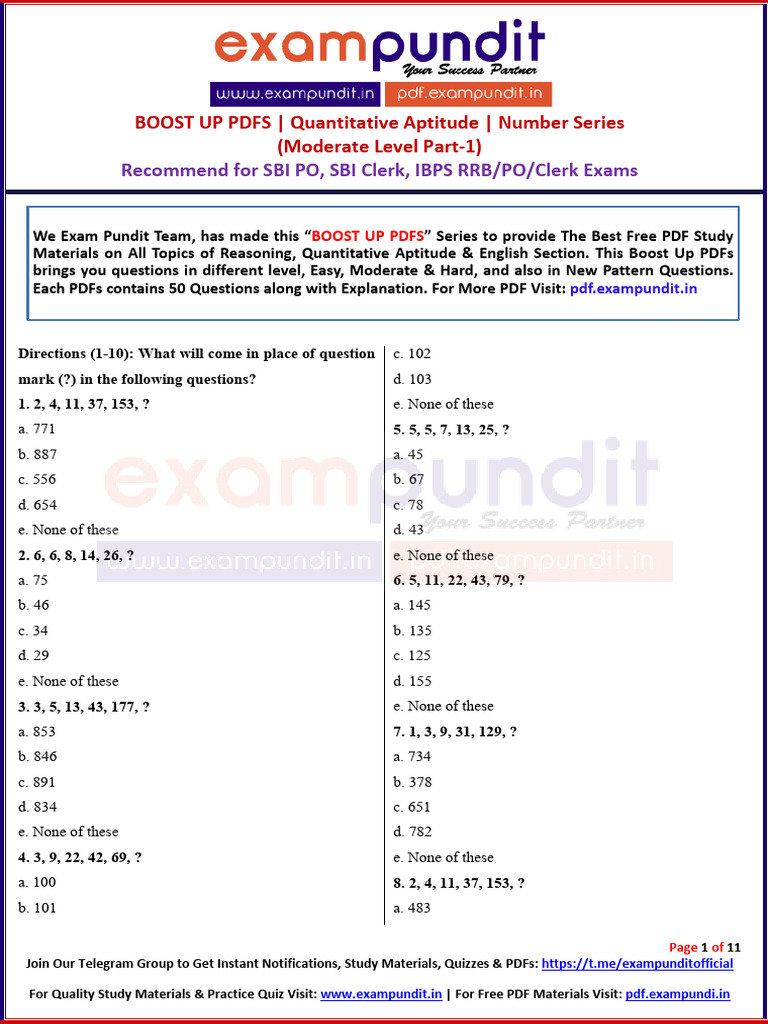 SBI Clerk Maths: Number Series Practice | PDF | Quiz | Application Software