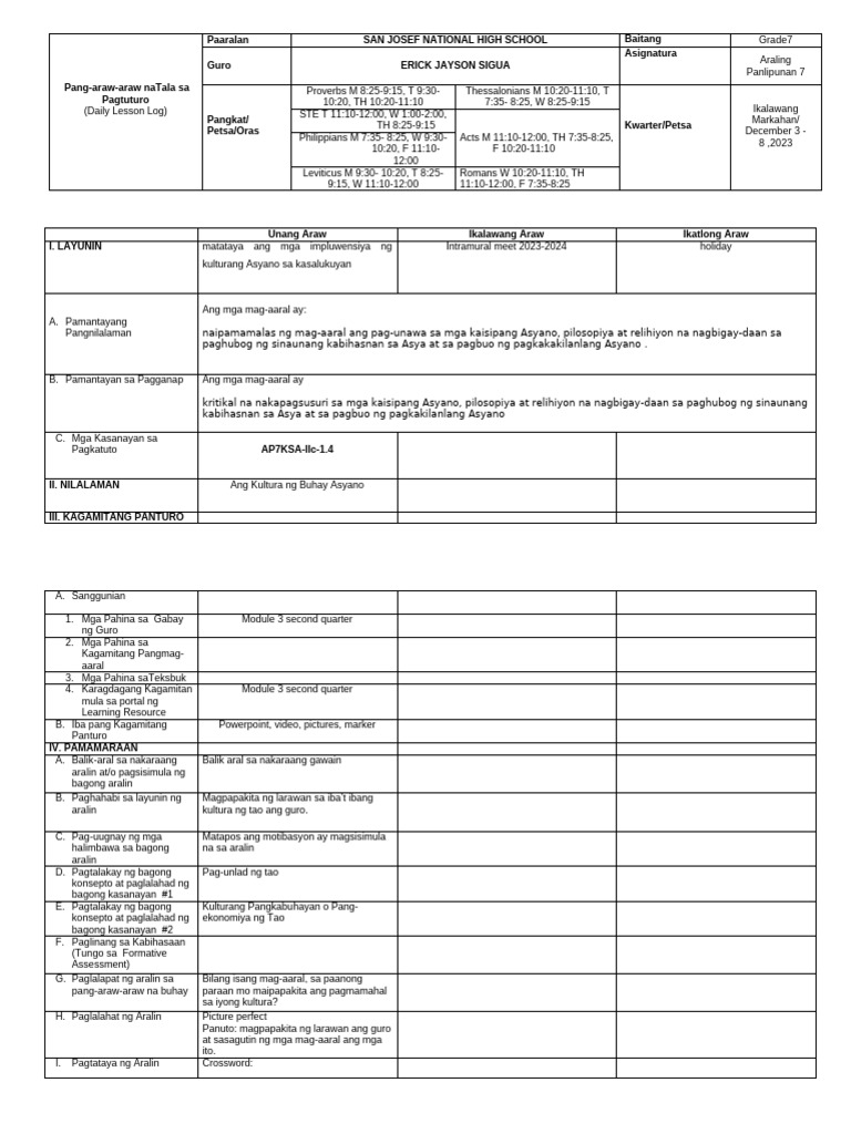 DLL Ap Week 1 2nd Quarter Dec 3 - 8 2023-2024 | PDF