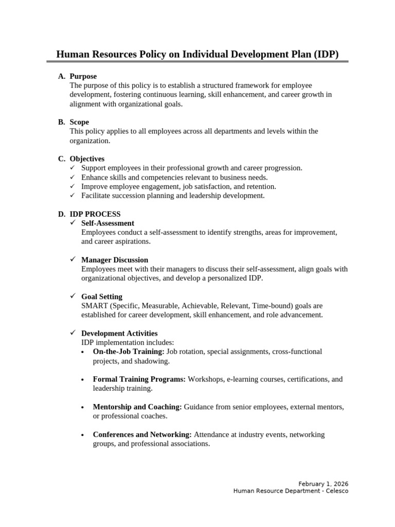 Employee Development Plan Policy | PDF | Mentorship | Goal