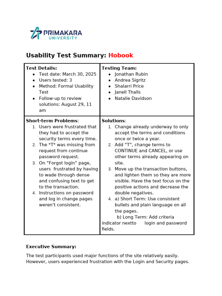 Hobook Usability Test Summary 2025 | PDF | User (Computing) | Computing