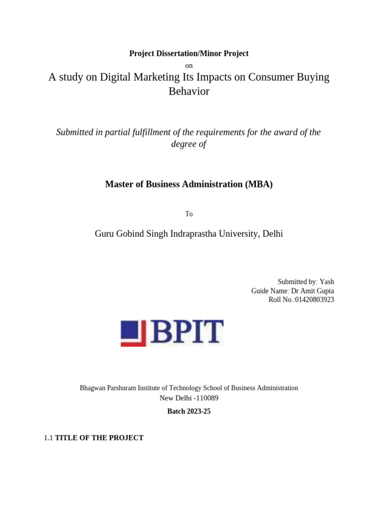 Project DissertationMinor Project | PDF | Digital Marketing | Marketing
