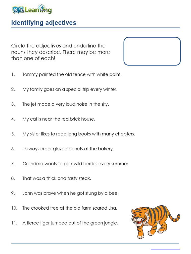 Grade 3 Adjective Identification Worksheet | PDF