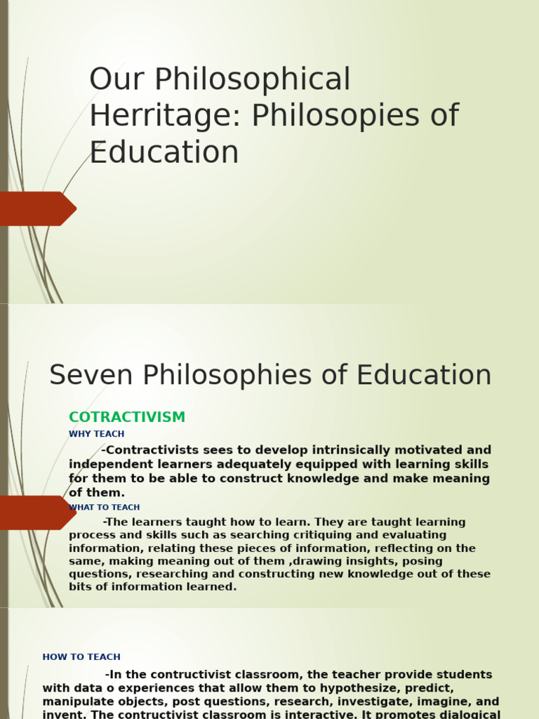 Seven Educational Philosophies Explained | PDF | Behaviorism | Learning
