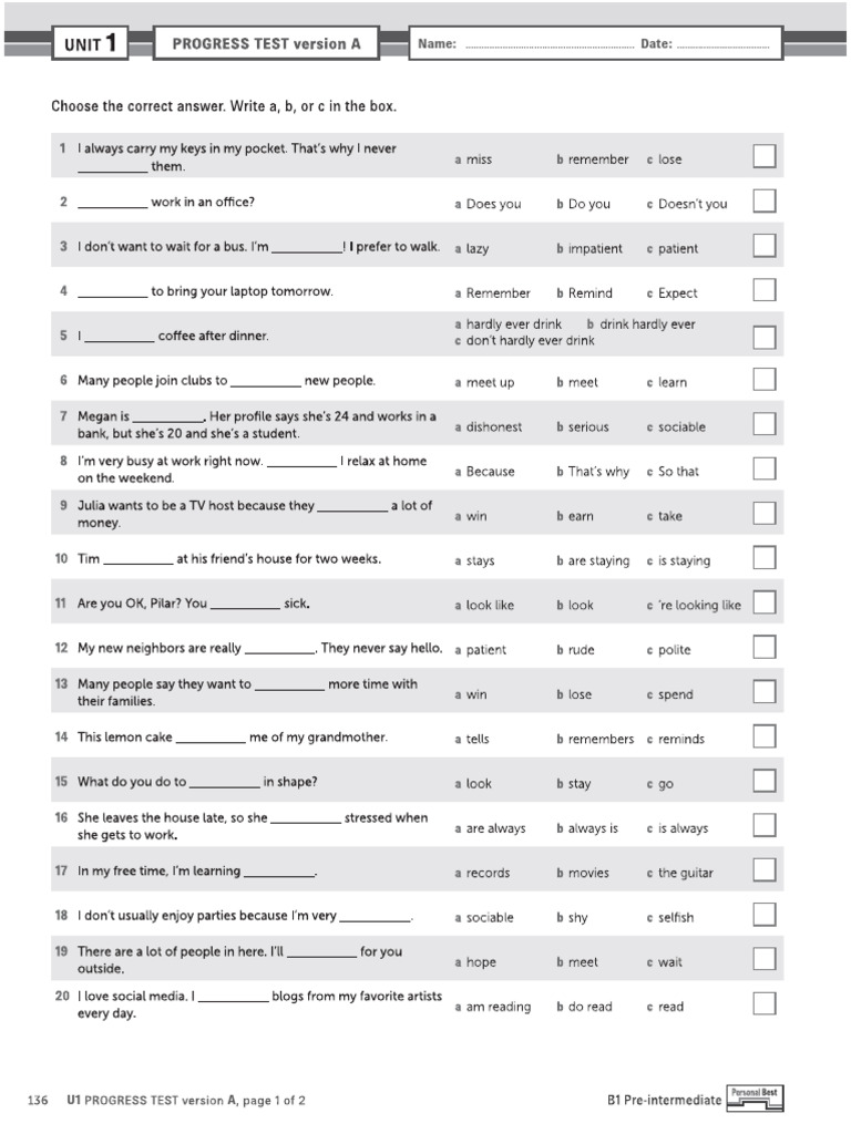 Progress Test Units 1-8 Overview | PDF | Coast | Coffeehouse