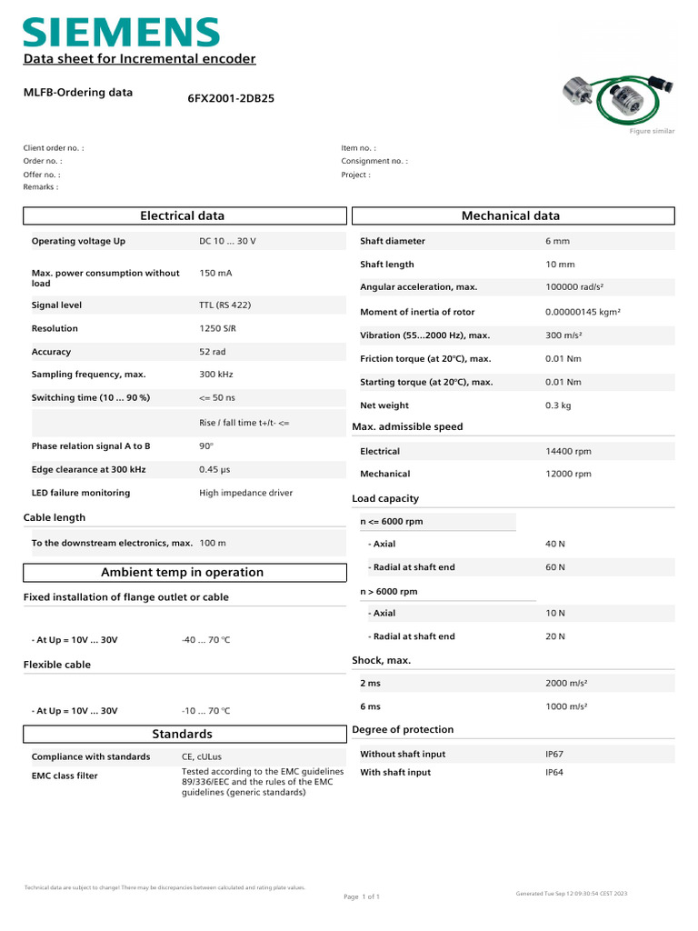 Incremental Encoder Data Sheet | PDF | Electrical Engineering | Electricity