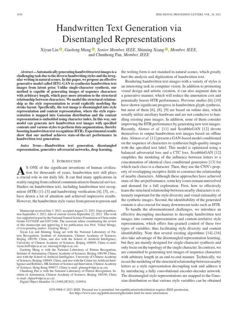 Handwritten Text Generation Via Disentangled Representations | PDF ...
