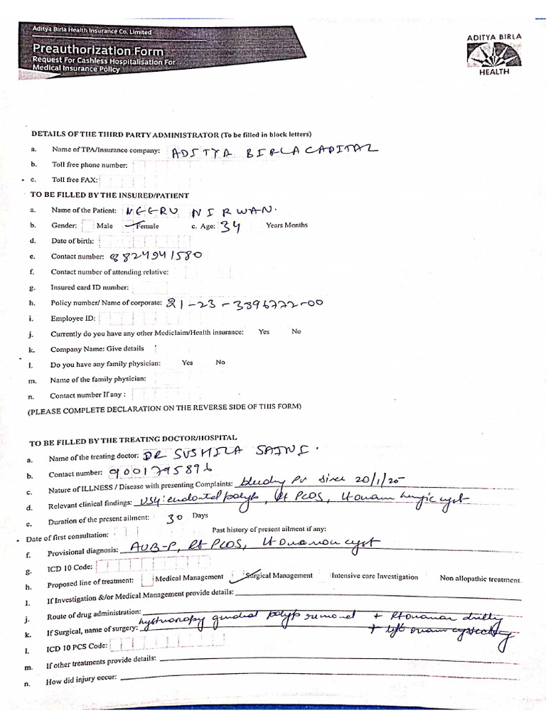 Pre Auth Form | PDF