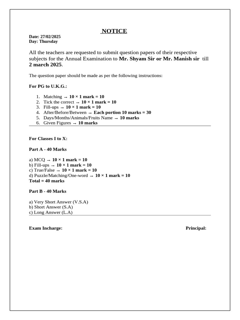 Notice for Question Paper Submission | PDF