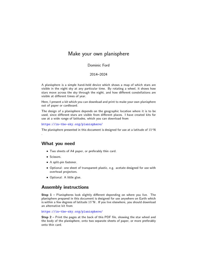 Build Your Own Planisphere | PDF | Night Sky | Constellation