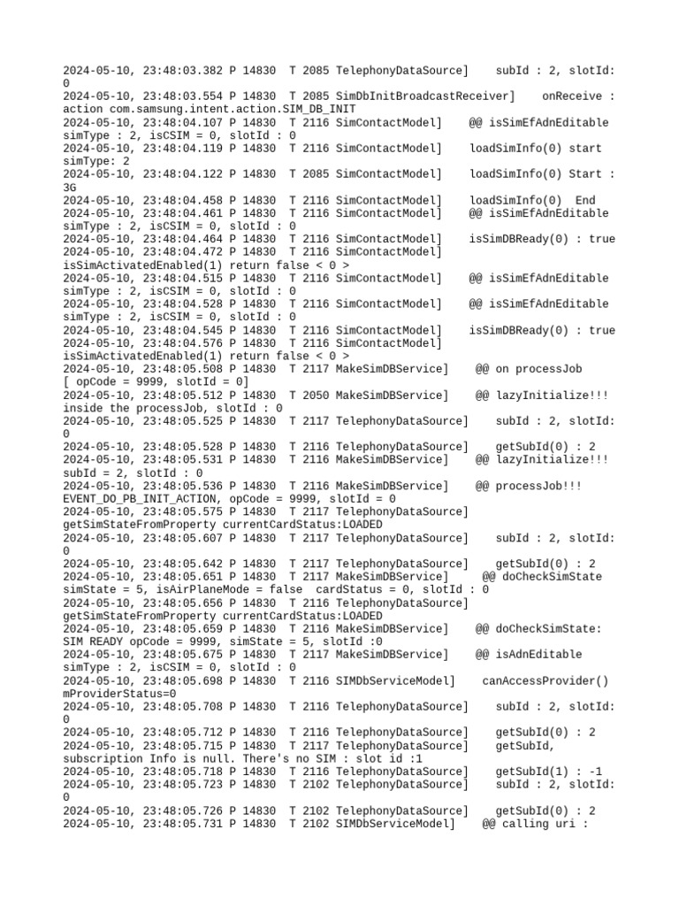 SIM Database Initialization Logs | PDF