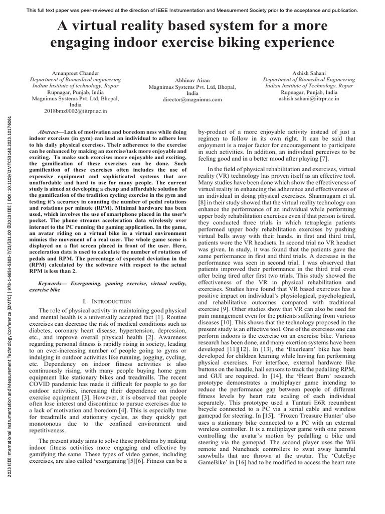 VR Gamification for Indoor Cycling | PDF | Virtual Reality | Smartphone